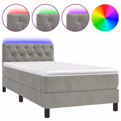 vidaXL Letto a Molle Materasso e LED Grigio Chiaro 80x200 cm Velluto - Vista aggiuntiva 2