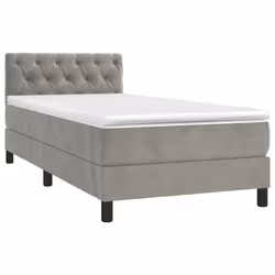 vidaXL Letto a Molle Materasso e LED Grigio Chiaro 80x200 cm Velluto - Vista aggiuntiva 3