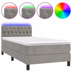 vidaXL Letto a Molle Materasso e LED Grigio Chiaro 90x190 cm Velluto - Vista aggiuntiva 2