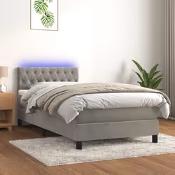 Letto a Molle Materasso e LED Grigio Chiaro 90x200 cm Vellutocod mxl 122857
