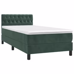 vidaXL Letto a Molle con Materasso e LED Verde Scuro 90x200cm Velluto - Vista aggiuntiva 3