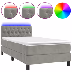 vidaXL Letto a Molle Materasso e LED Grigio Chiaro 100x200 cm Velluto - Vista aggiuntiva 2