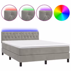 Letto a Molle Materasso e LED Grigio Chiaro 140x200 cm Vellutocod mxl 98927 - Vista aggiuntiva 2
