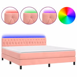 Letto a Molle con Materasso e LED Rosa 160x200 cm in Vellutocod mxl 122863 - Vista aggiuntiva 2