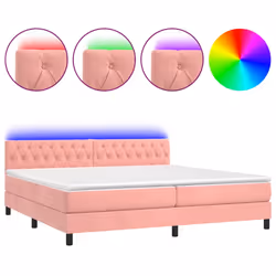vidaXL Letto a Molle con Materasso e LED Rosa 200x200 cm in Velluto - Vista aggiuntiva 2