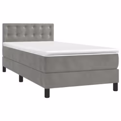 vidaXL Letto a Molle Materasso e LED Grigio Chiaro 90x200 cm Velluto - Vista aggiuntiva 3