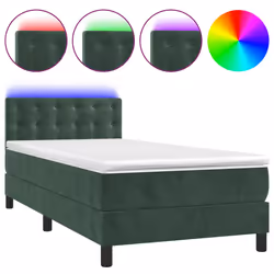 vidaXL Letto a Molle con Materasso e LED Verde Scuro 90x200cm Velluto - Vista aggiuntiva 2