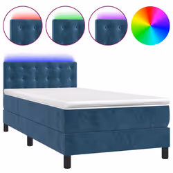 vidaXL Letto a Molle con Materasso e LED Blu Scuro 90x200cm in Velluto - Vista aggiuntiva 2