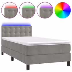 Letto a Molle Materasso e LED Grigio Chiaro 100x200 cm Vellutocod mxl 122867 - Vista aggiuntiva 2