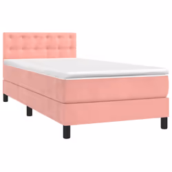 vidaXL Letto a Molle con Materasso e LED Rosa 100x200 cm in Velluto - Vista aggiuntiva 3