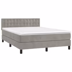 vidaXL Letto a Molle Materasso e LED Grigio Chiaro 140x190 cm Velluto - Vista aggiuntiva 3
