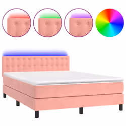 Letto a Molle con Materasso e LED Rosa 140x190 cm in Vellutocod mxl 122872 - Vista aggiuntiva 2