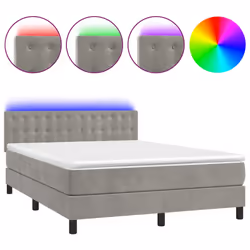 vidaXL Letto a Molle Materasso e LED Grigio Chiaro 140x200 cm Velluto - Vista aggiuntiva 2