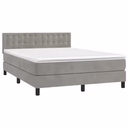 vidaXL Letto a Molle Materasso e LED Grigio Chiaro 140x200 cm Velluto - Vista aggiuntiva 3