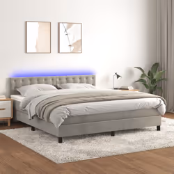 vidaXL Letto a Molle Materasso e LED Grigio Chiaro 160x200 cm Velluto - Vista aggiuntiva 2