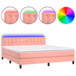 Letto a Molle con Materasso e LED Rosa 160x200 cm in Vellutocod mxl 74950 - Vista aggiuntiva 2