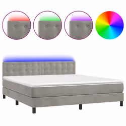 Letto a Molle Materasso e LED Grigio Chiaro 180x200 cm Vellutocod mxl 116264