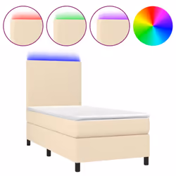 vidaXL Letto a Molle con Materasso e LED Crema 90x200 cm in Tessuto - Vista aggiuntiva 2