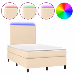 vidaXL Letto a Molle con Materasso e LED Crema 120x200cm in Tessuto - Vista aggiuntiva 2