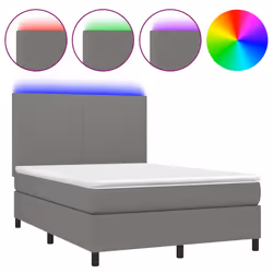 vidaXL Letto a Molle Materasso e LED Grigio Scuro 140x200cm in Tessuto - Vista aggiuntiva 2