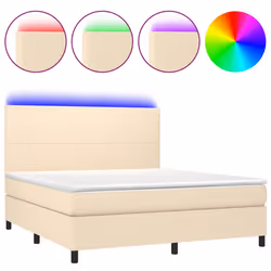 vidaXL Letto a Molle con Materasso e LED Crema 160x200 cm in Tessuto - Vista aggiuntiva 2