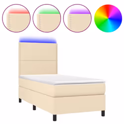 vidaXL Letto a Molle con Materasso e LED Crema 90x190 cm in Tessuto - Vista aggiuntiva 2