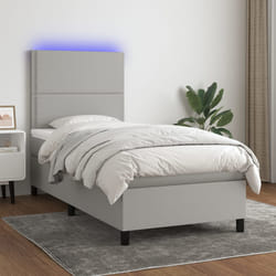 vidaXL Letto a Molle Materasso e LED Grigio Chiaro 90x200 cm Tessuto