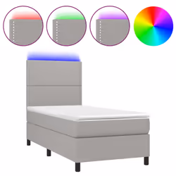 vidaXL Letto a Molle Materasso e LED Grigio Chiaro 90x200 cm Tessuto - Vista aggiuntiva 2
