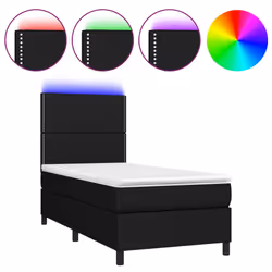 vidaXL Letto a Molle con Materasso e LED Nero 90x200 cm in Tessuto - Vista aggiuntiva 2