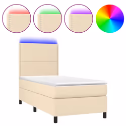 vidaXL Letto a Molle con Materasso e LED Crema 90x200 cm in Tessuto - Vista aggiuntiva 2