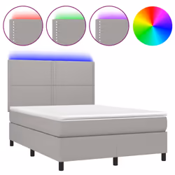 vidaXL Letto a Molle Materasso e LED Grigio Chiaro 140x200 cm Tessuto - Vista aggiuntiva 2