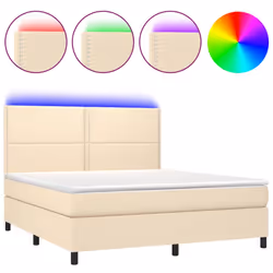 vidaXL Letto a Molle con Materasso e LED Crema 180x200 cm in Tessuto - Vista aggiuntiva 2