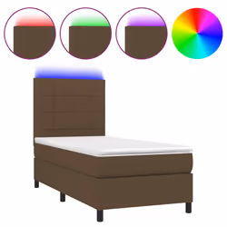 vidaXL Letto a Molle Materasso e LED Marrone Scuro 80x200cm in Tessuto - Vista aggiuntiva 2