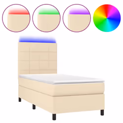 vidaXL Letto a Molle con Materasso e LED Crema 90x200 cm in Tessuto - Vista aggiuntiva 2