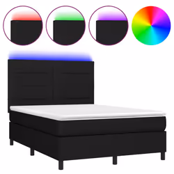 vidaXL Letto a Molle con Materasso e LED Nero 140x200 cm in Tessuto - Vista aggiuntiva 2