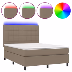 vidaXL Letto a Molle con Materasso e LED Tortora 140x200 cm in Tessuto - Vista aggiuntiva 2