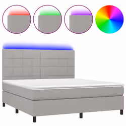 vidaXL Letto a Molle Materasso e LED Grigio Chiaro 160x200 cm Tessuto - Vista aggiuntiva 2