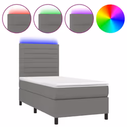 vidaXL Letto a Molle Materasso e LED Grigio Scuro 90x200 cm in Tessuto - Vista aggiuntiva 2