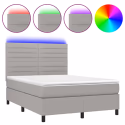 Letto a Molle Materasso e LED Grigio Chiaro 140x190 cm Tessutocod mxl 122900 - Vista aggiuntiva 2