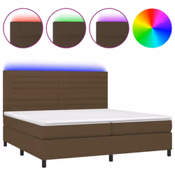 vidaXL Letto a Molle Materasso e LED Marronescuro 200x200cm in Tessuto - Vista aggiuntiva 2