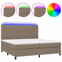 vidaXL Letto a Molle Materasso e LED tortora 200x200cm in Tessuto - Vista aggiuntiva 2