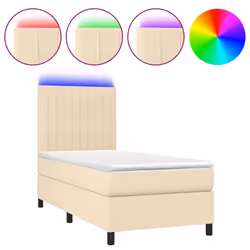 vidaXL Letto a Molle con Materasso e LED Crema 80x200 cm in Tessuto - Vista aggiuntiva 2