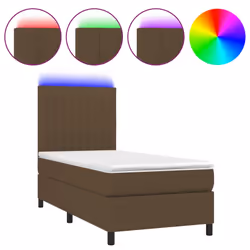 vidaXL Letto a Molle Materasso e LED Marrone Scuro 90x190cm in Tessuto - Vista aggiuntiva 2