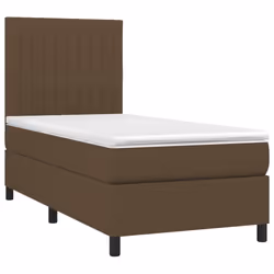 vidaXL Letto a Molle Materasso e LED Marrone Scuro 90x200cm in Tessuto - Vista aggiuntiva 3