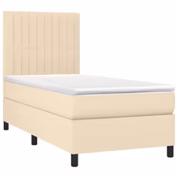 vidaXL Letto a Molle con Materasso e LED Crema 90x200 cm in Tessuto - Vista aggiuntiva 3