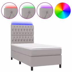 vidaXL Letto a Molle Materasso e LED Grigio Chiaro 80x200 cm Tessuto - Vista aggiuntiva 2