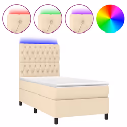 vidaXL Letto a Molle con Materasso e LED Crema 80x200 cm in Tessuto - Vista aggiuntiva 2