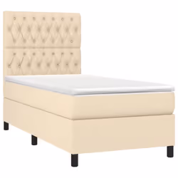 vidaXL Letto a Molle con Materasso e LED Crema 90x200 cm in Tessuto - Vista aggiuntiva 3