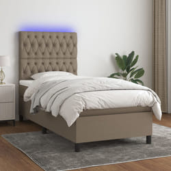 Letto a Molle con Materasso e LED Tortora 100x200cm in Tessutocod mxl 123541