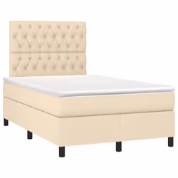 vidaXL Letto a Molle con Materasso e LED Crema 120x200cm in Tessuto - Vista aggiuntiva 3